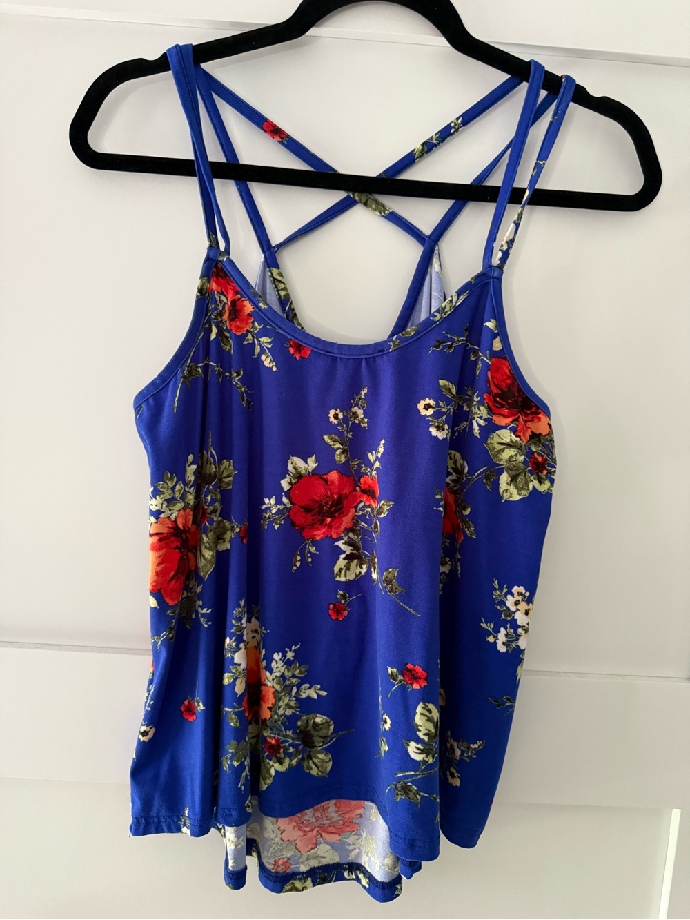Papermoon Royal Blue Floral Crisscross Strappy Camisole